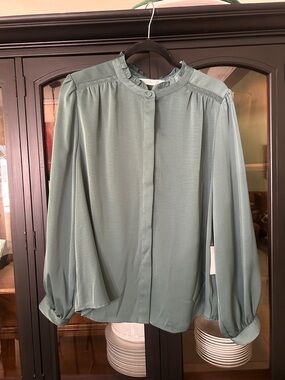 LC Lauren Conrad Sage Green Ruffle Collar Blouse